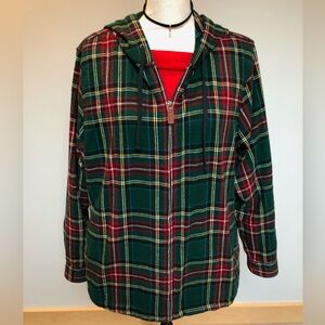L.L.Bean Princess Mary Scottish Tartan Plaid Flannel Hoodie Jacket Size XL